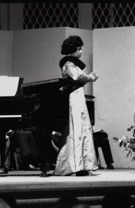 Marian Anderson, the first African American soloist ever to perform at the Metropolitan Opera House, sings "Ave Maria" on the stage of Carnegie Hall, in what was billed as her farewell performance, April 18, 1965. (AP photo/Dave Pickoff)