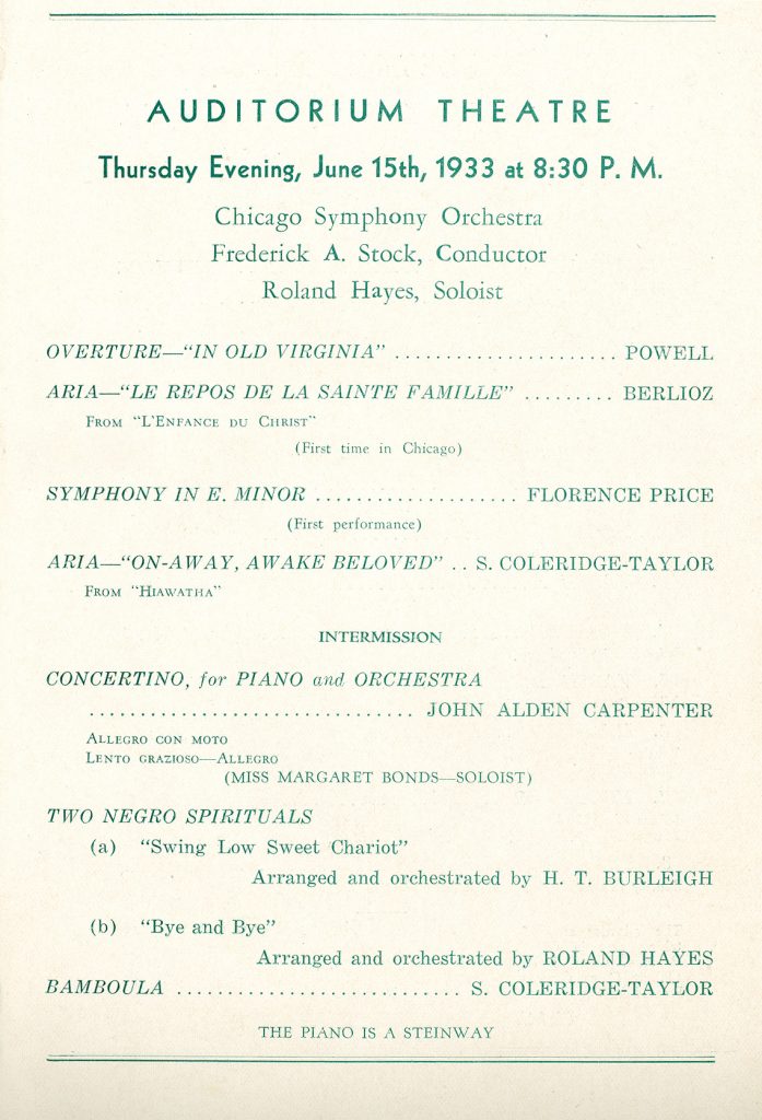 Program from World premiere of Florence Price's "Symphony in E Minor" in 1933 (Courtesy of Rosenthal Archives of the Chicago Symphony Orchestra)